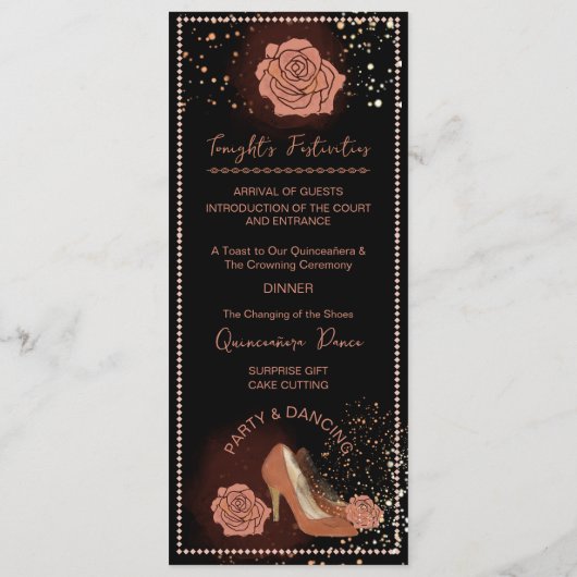 Elegant  Koper Roos Quinceañera Programma Programmakaart (Achterkant)