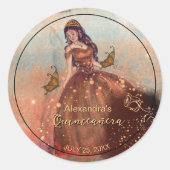 Elegant  Koper Roos Quinceañera Ronde Sticker (Voorkant)