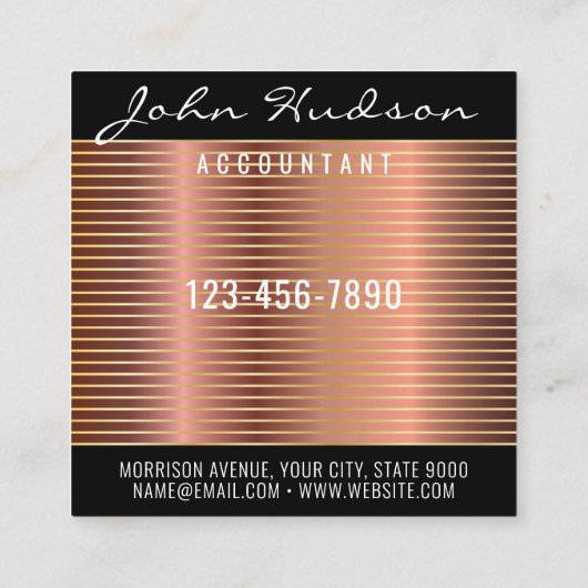 Elegant Koper Schrift Modern Design Vierkante Visitekaartje (Achterkant)