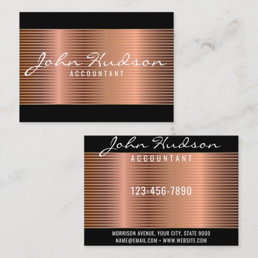 Elegant koper script modern design 3.5x2.5 visitekaartje (Voorkant / Achterkant)