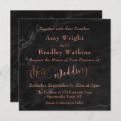 Elegant Koper Script w / Zwart Marmer | Bruiloft Kaart (Voorkant / Achterkant)