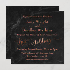 Elegant Koper Script w / Zwart Marmer | Bruiloft Kaart