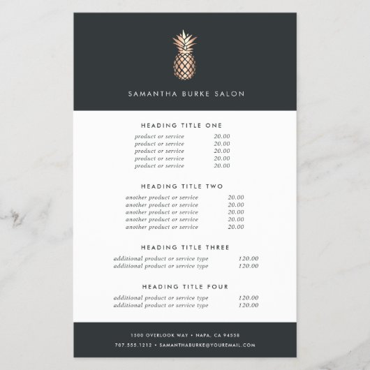 Elegant koperen anananassieprijzen en services flyer (Voorkant)