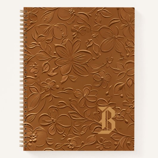Elegant Koperen Bloem Monogram Spiral Notebook Notitieboek (Voorkant)