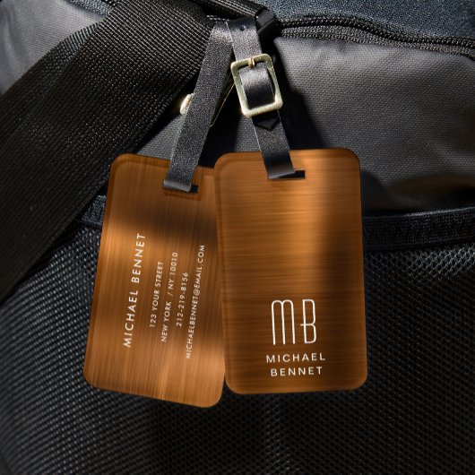 Elegant Koperen Monogram Bagagelabel
