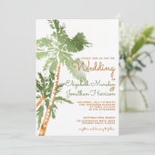 Elegant koperen palm Trees Tropical Beach Wedding Kaart (Staand voorkant)