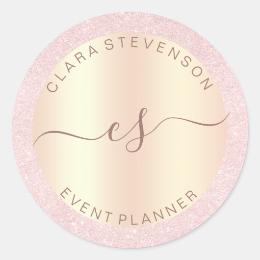 Elegant koperen roos goud & glitter event planner ronde sticker (Voorkant)