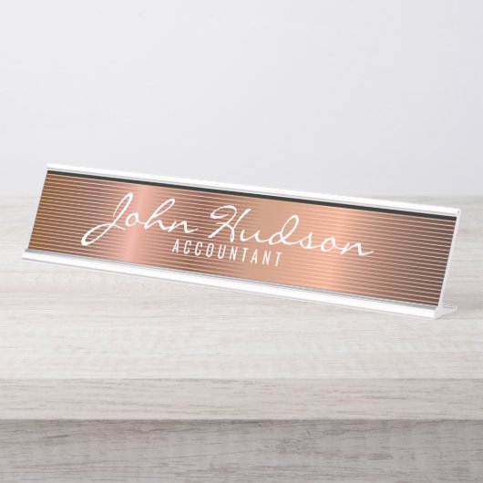 Elegant koperen script Modern Desk Name Bord Bureau Naambordje (Voorkant)