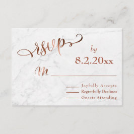 Elegant Koperen Script w / Wit Marmeren Bruiloft R RSVP Kaartje