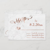 Elegant Koperen Script w / Wit Marmeren Bruiloft R RSVP Kaartje (Voorkant / Achterkant)