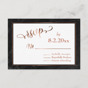 Elegant Koperen Script w / Zwart Marmer Bruiloft R RSVP Kaartje