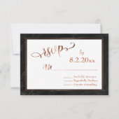 Elegant Koperen Script w / Zwart Marmer Bruiloft R RSVP Kaartje (Voorkant)