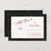 Elegant Koperen Script w / Zwart Marmer Bruiloft R RSVP Kaartje (Voorkant / Achterkant)