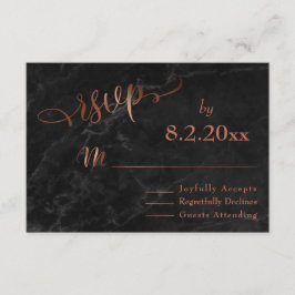 Elegant Koperen Script w / Zwart Marmer Bruiloft R RSVP Kaartje