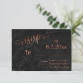 Elegant Koperen Script w / Zwart Marmer Bruiloft R RSVP Kaartje (Staand voorkant)