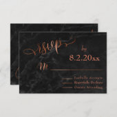 Elegant Koperen Script w / Zwart Marmer Bruiloft R RSVP Kaartje (Voorkant / Achterkant)