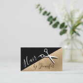 Elegant kopergoud en zwarte schaar visitekaartje (Staand voorkant)