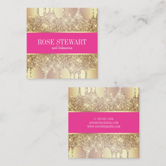 Elegant kopergoud glitter druppelt nagels vierkante visitekaartje (Voorkant / Achterkant)