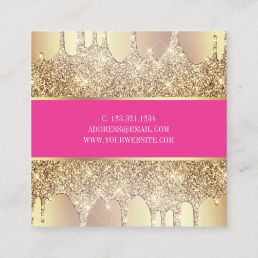 Elegant kopergoud glitter druppelt nagels vierkante visitekaartje (Achterkant)