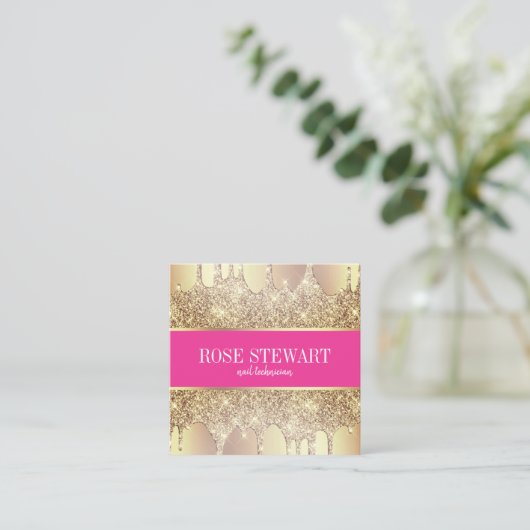 Elegant kopergoud glitter druppelt nagels vierkante visitekaartje (Staand voorkant)