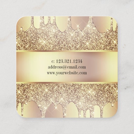 Elegant kopergoud glitter druppelt nagels vierkante visitekaartje (Achterkant)