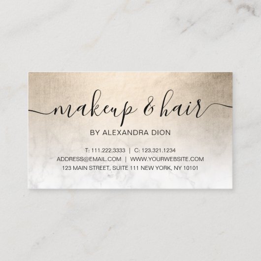 Elegant kopergoud witte marmer make-up & haar visitekaartje (Achterkant)