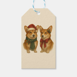 Elegant Koppel Corgi's Kerst Mis Feestelijk Cadeaulabel