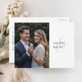 Elegant koppel foto dank je wel met monogram briefkaart