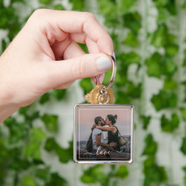 Elegant koppel foto met eenvoudige liefdescitaat t sleutelhanger