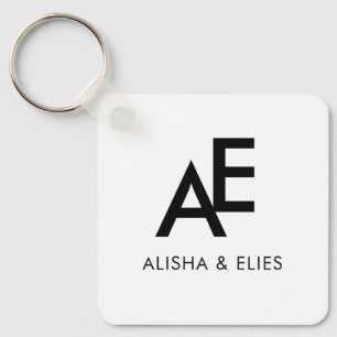Elegant Koppel Monogram   Eenvoudig Zwart & Wit Sleutelhanger