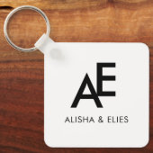 Elegant Koppel Monogram | Eenvoudig Zwart & Wit  Sleutelhanger (Voorkant)