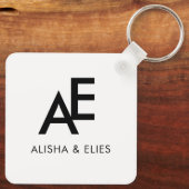 Elegant Koppel Monogram | Eenvoudig Zwart & Wit  Sleutelhanger (Achterkant)