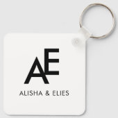 Elegant Koppel Monogram | Eenvoudig Zwart & Wit  Sleutelhanger (Achterkant)