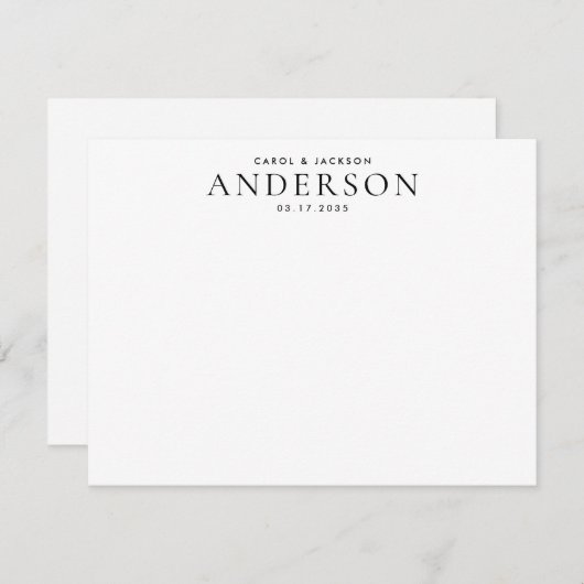 Elegant Koppel Pas getrouwd Naam Bruiloft Statione Notitiekaartje (Voorkant / Achterkant)