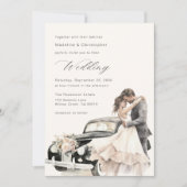 Elegant Koppel Vintage Trouwauto Uitnodiging (Voorkant)