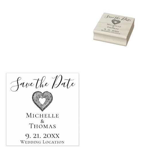 Elegant Koppels Bruiloft Hart Save the Date Rubberstempel (Gestempeld)