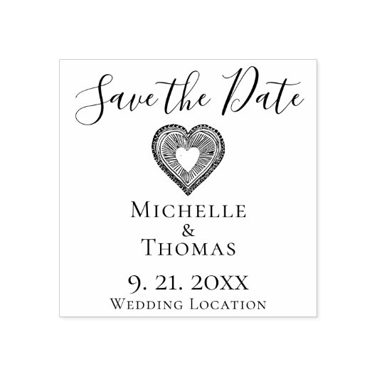 Elegant Koppels Bruiloft Hart Save the Date Rubberstempel (Afrduk)