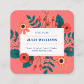 Elegant koraal blauw floral boho flower bouquet vierkante visitekaartje (Voorkant)