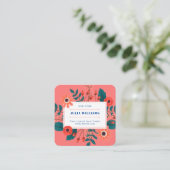 Elegant koraal blauw floral boho flower bouquet vierkante visitekaartje (Staand voorkant)