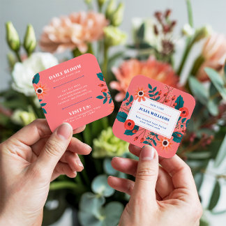 Elegant koraal blauw floral boho flower bouquet vierkante visitekaartje