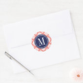 Elegant koraal Damask gepersonaliseerd Ronde Sticker (Envelop)