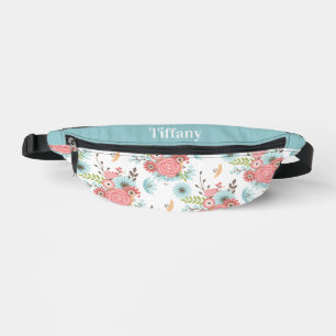 Elegant koraal en blauw bloempatroon gepersonalise heuptasje