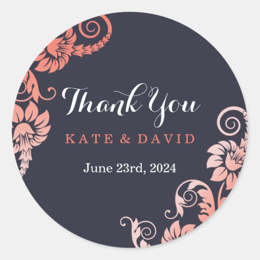 Elegant Koraal en Blauw Dank u Stickers (Voorkant)