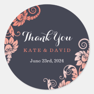 Elegant Koraal en Blauw Dank u Stickers