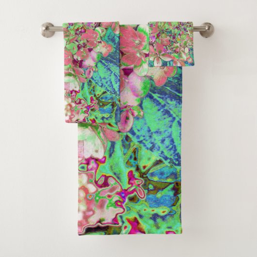 Elegant Koraal en Chartreuse Limelight Hydrangea Bad Handdoek (Insitu)