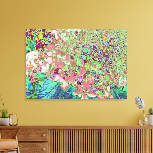 Elegant Koraal en Chartreuse Limelight Hydrangea Canvas Afdruk (Insitu (Woonkamer))