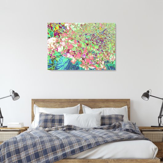Elegant Koraal en Chartreuse Limelight Hydrangea Canvas Afdruk (Insitu (Slaapkamer))