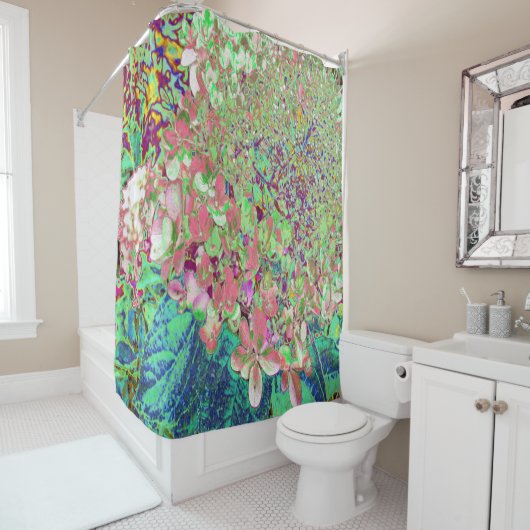 Elegant Koraal en Chartreuse Limelight Hydrangea Douchegordijn (In situ)