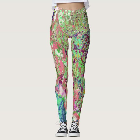 Elegant Koraal en Chartreuse Limelight Hydrangea Leggings (Voorkant)