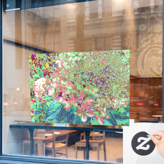 Elegant Koraal en Chartreuse Limelight Hydrangea Raamsticker (Cafe Raam)
